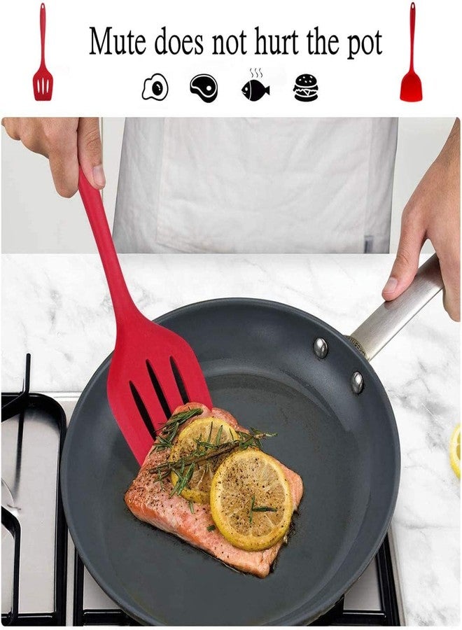 P Plus Fire Silicone Spatula Turner Set - Nonstick Pancake Egg Flipper Kitchen Wok Turner, Large Wide Fish Spatula & Slotted Spatula, Cooking Utensils 34CM(Set of 3,Red) - Image 5